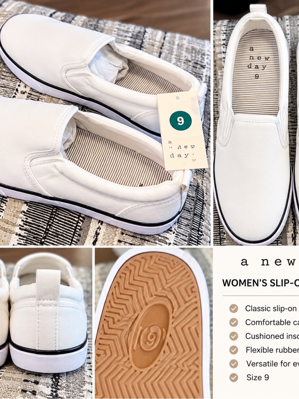 A New Day Women’s White Slip-On Sneakers Size 9 – New With Tags